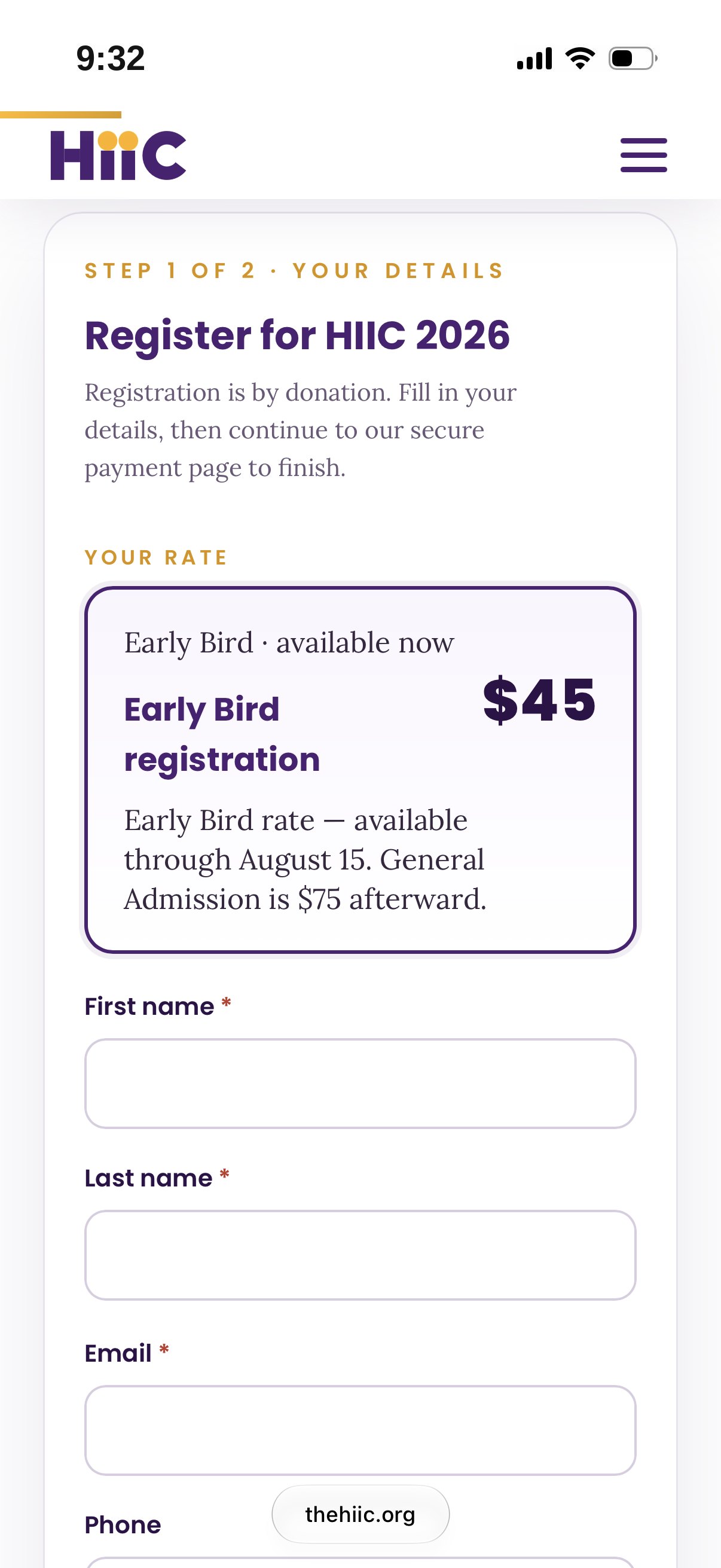 HIIC mobile — registration